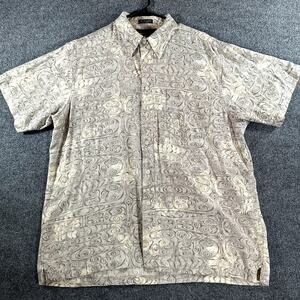 M.E. Sport Linen Rayon Camp Shirt XL Beige Tan Abstract Hawaiian Button Up